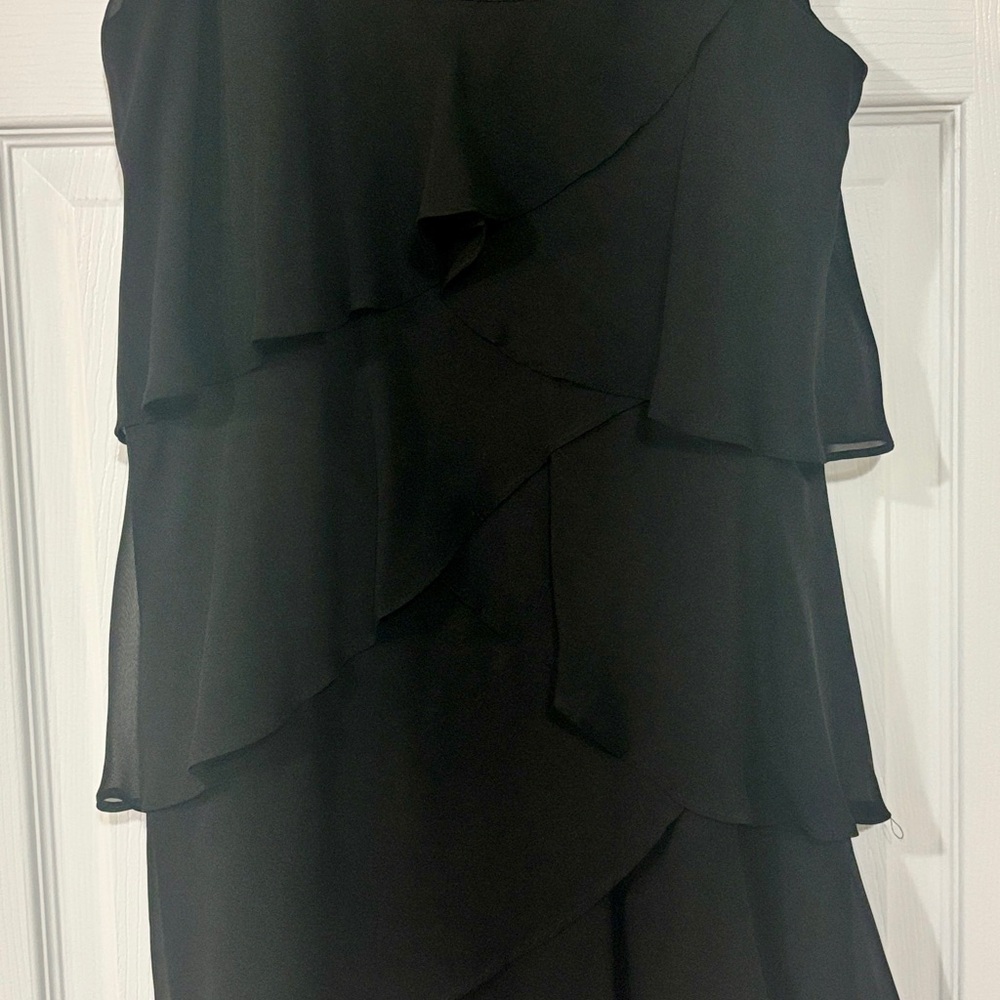 SLNY Black Tiered Ruffle Chiffon Dress Elegant Evening Cocktail in Black Size 14